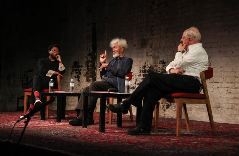 William Kentridge and Wole Soyinka in dialogue on a Joburg night against backdrop of Windybrow teenagers depicting the reality of life in Hillbrow